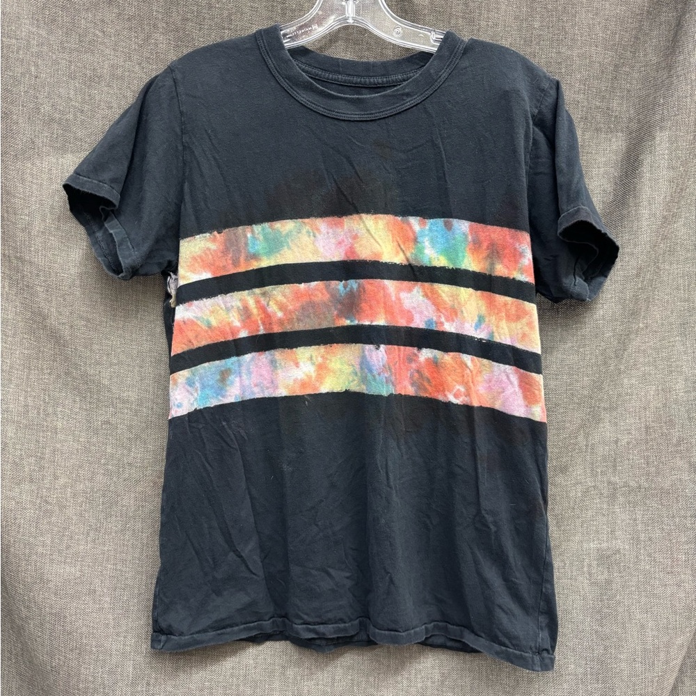 BIG BUD PRESS Black Tie-Dye Stripe T-Shirt S
